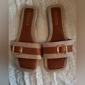 Fashion Brown and Tan Sandals with Gold Buckle